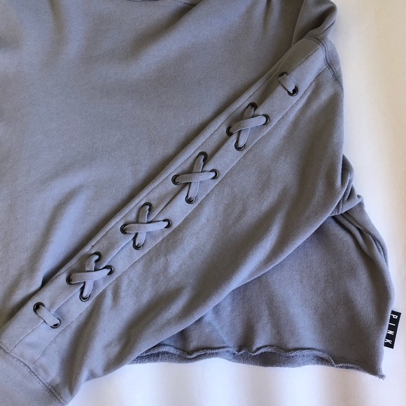 Purple Cropped Pink Hoodie with Lace Detailing - Picture 3 of 8